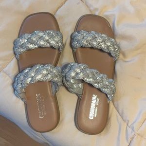 CUSHIONAIRE Women's Natasha rhinestone braided slide sandal +Memory Foam